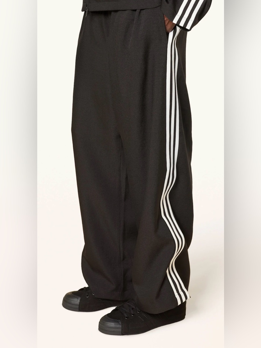 Y-3 Black Wide-Leg Track Pants 3D wire Stripe Design